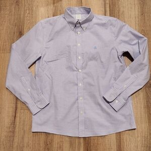 Brooks Brothers Slim Fit Non Iron Stretch Shirt L Purple Blue Check Button Down
